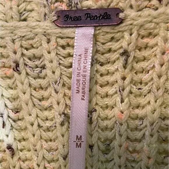 Free People Leo Tunic Sweater Medium Size Green Yellow Cowl Neck Confetti Knit - Picture 5 of 11